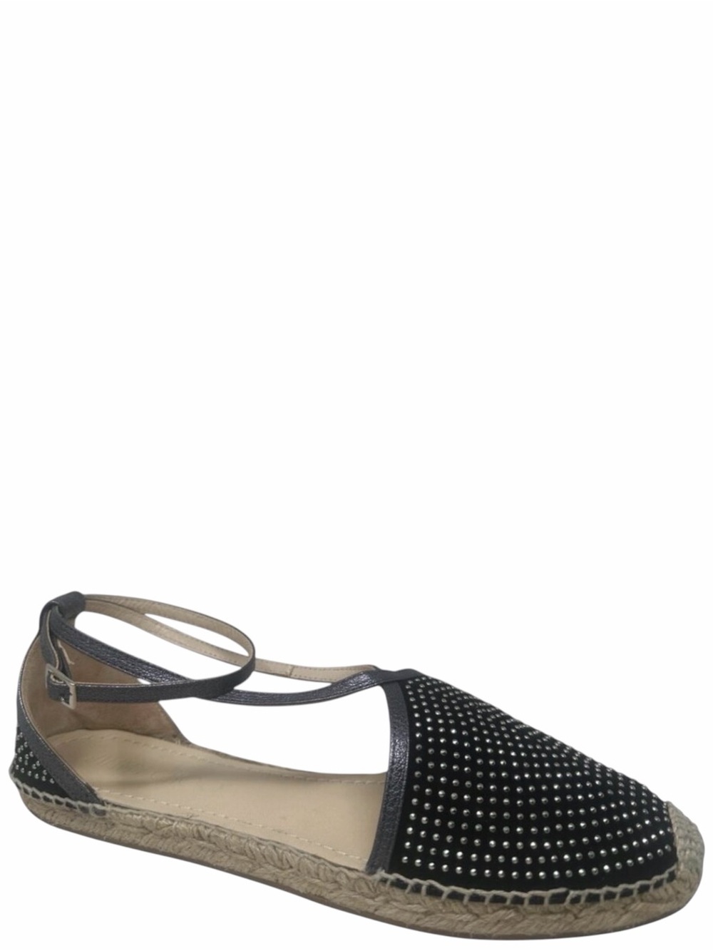Jimmy Choo Donna Black Suede Silver Studded Espadrilles Flat Sandals 12 Boho